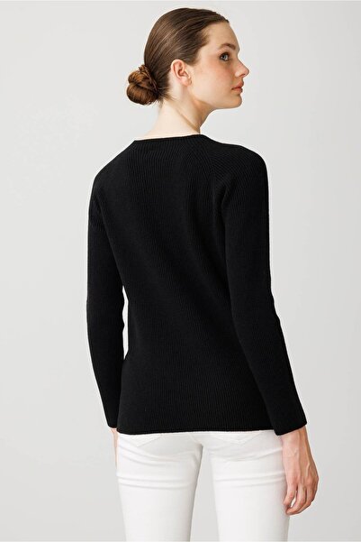 Desen Triko Women's Crew Neck Beaded Wool Sweater Black