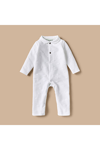 Juniors Cloud Textured Jacquard Sleepsuit with Long Sleeves and Collar
