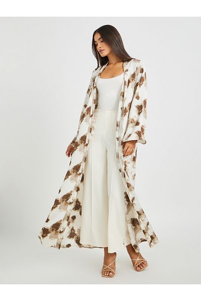 Styli Abstract Printed Regular Fit Maxi Length Kimono