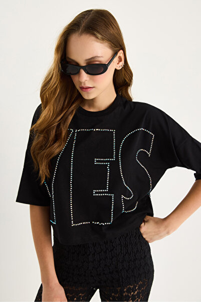 Bianco Lucci Crew Neck Stone Printed Basic Casual T-Shirt 60602061