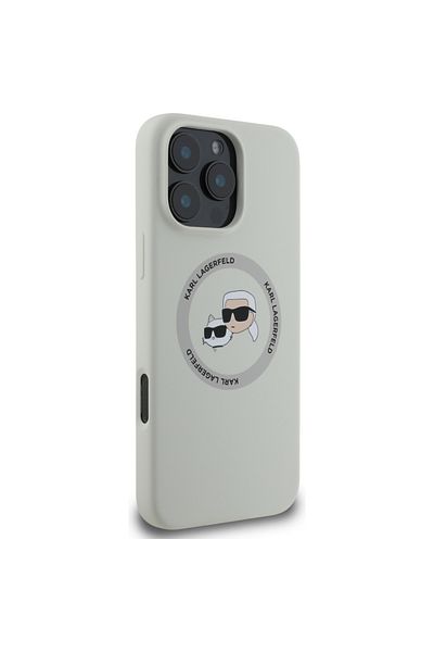 Karl Lagerfeld Case for iPhone 16 Pro - Karl Lagerfeld Silicone MagSafe - Beige Karl&Choupette Head