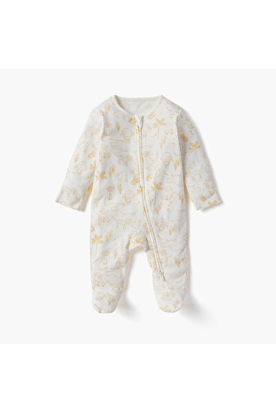 Juniors Printed Closed Feet Sleepsuit with Long Sleeves and Zip Closure - Set of 3