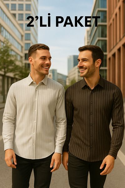 DAMGA JEANS Ανδρικό καλοκαιρινό πουκάμισο με ριγέ μακρυμάνικο 2 πακέτο