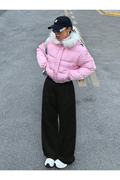 LOSSİA Γυναικείο μαύρο φαρδύ παντελόνι φόρμας μεγάλου μεγέθους, υψηλής ποιότη...