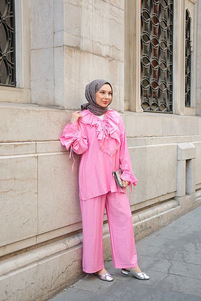 LOCCO Women's Ruffle Detail Double Suit Pink