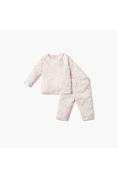 Juniors Floral Print Long Sleeves T-shirt and Elasticated Pyjama Set