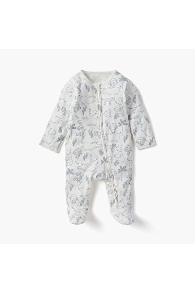 Juniors Printed Closed Feet Sleepsuit with Long Sleeves and Zip Closure - Set of 3