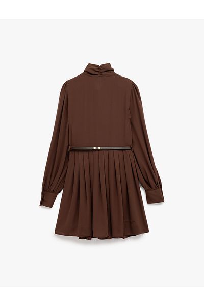 Koton Regular Fit Long Sleeve Belted Scarf Neck Mini Dress