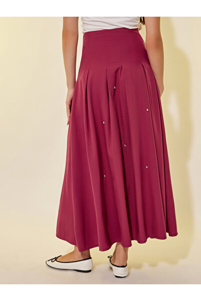 Styli Embellished Detail Pleated A-Line Maxi Skirt
