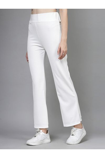 PAUSE By Styli Women White Solid Wide Waistband Flared Pants