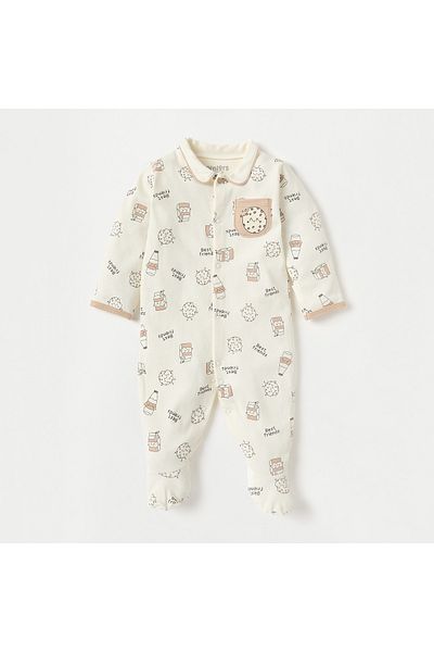 Juniors Printed Closed Feet Sleepsuit with Long Sleeves and Button Closure