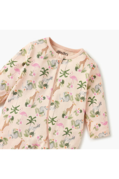 Juniors Animal Print Sleepsuit with Long Sleeves and Zip Closure