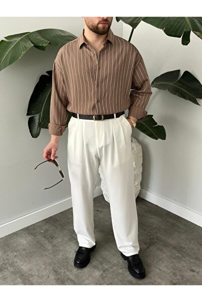 Gambocci Ανδρικό μακρυμάνικο ριγέ πουκάμισο Oversize