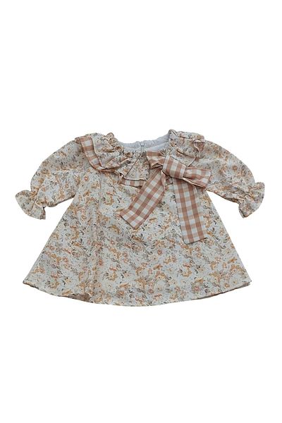 Hafez Kids Luxury Girls Dress Lined Floral Pattern Hidden Zipper Tie-Up Bow Tie