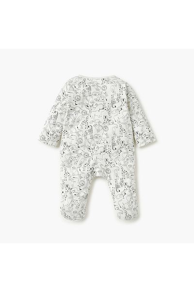 Juniors Animal Print Sleepsuit with Long Sleeves and Zip Closure