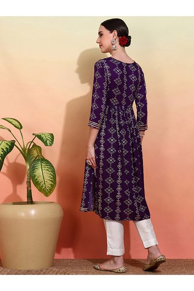 DW By Styli Printed Round Neck Embroidered A-Line Kurta