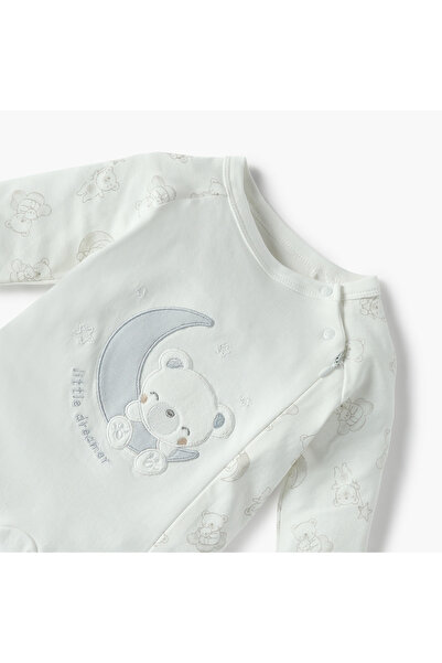 giggles Bear Applique Sleepsuit with Long Sleeves