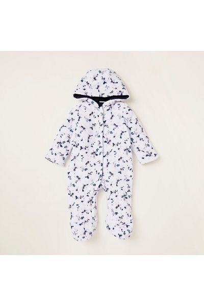 Juniors All-Over Printed Closed Feet Sleepsuit with Long Sleeves and Hood
