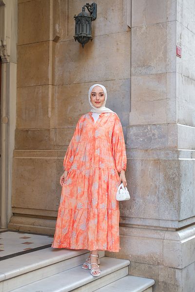 LOCCO Women's Abstract Floral Pattern Dress Orange