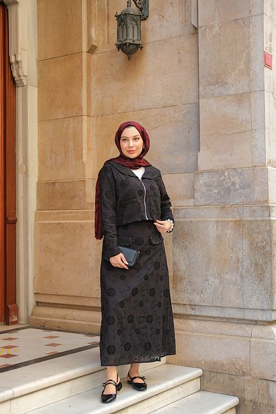 LOCCO Women's Zipper Detail Skirt Suit Black