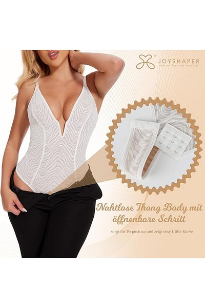 Joyshaper Body modelator pentru femei, cu decolteu adânc în V, dantelă, body tanga, fără mâneci, top camisol
