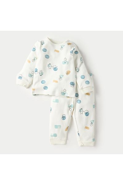 Juniors All-Over Graphic Print Long Sleeve T-shirt and Elasticated Pyjama Set