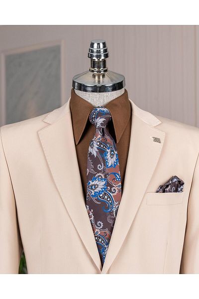 TerziAdemAltun Italian Style Slim Fit Bag Pocket Men's Jacket Beige T13740