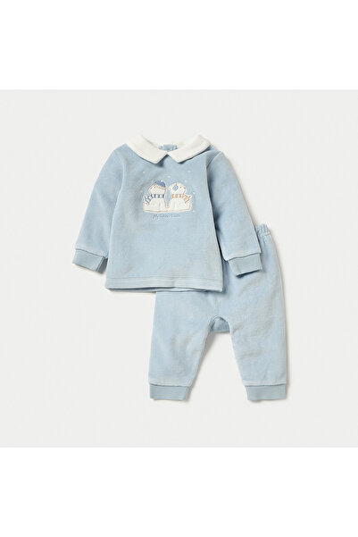 giggles Bear Embroidered Velour Top and Pyjama Set