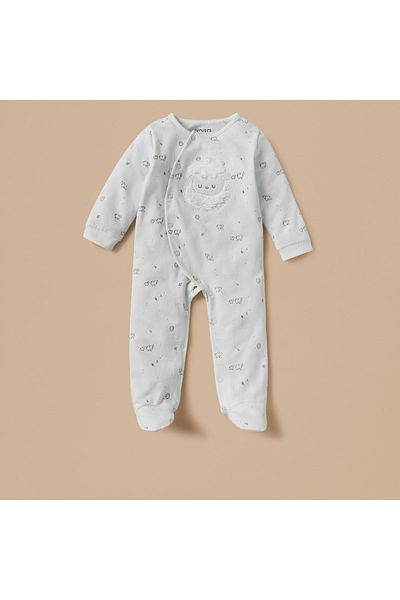 Juniors Sheep Print Closed Feet Sleepsuit with Snap Button Closure
