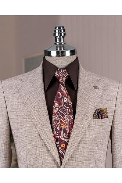 TerziAdemAltun Italian Style Slim Fit Mono Collar Men's Single Jacket Brown T14357