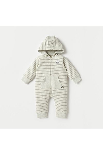 Juniors Stripes Sleepsuit with Hood and Koala Applique