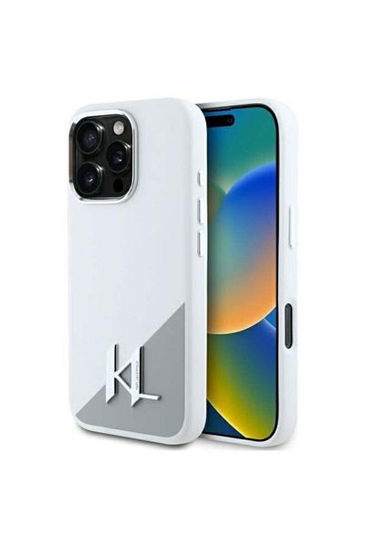 Karl Lagerfeld Case for iPhone 16 Pro - Karl Lagerfeld Silicone MagSafe - White Shadow Metal Initial