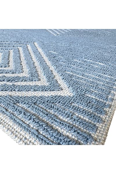 OEM Covor țesut din Bumbac, albastru, 80x300 cm, CBB126
