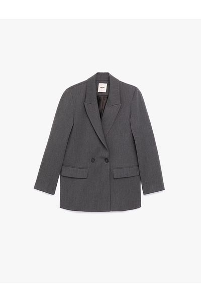 Koton Long Sleeve Viscose Blended Double Breasted Collar Oversize Blazer Jacket