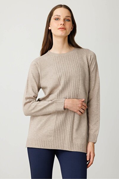 Desen Triko Γυναικείο πλεκτό πουλόβερ με λαιμόκοψη με ρίγες μπροστά βιζόν