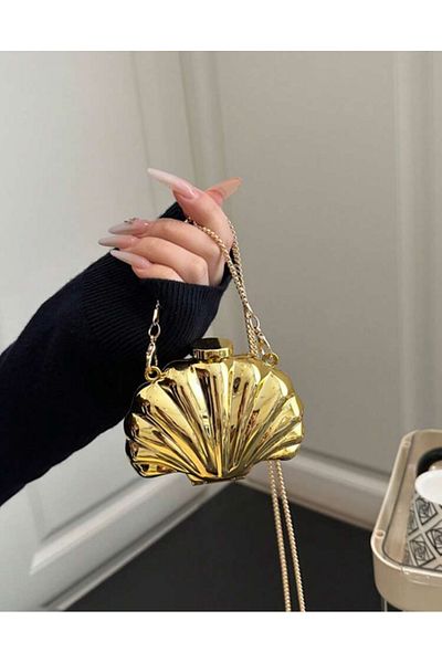 La Saade Oyster Midya Gold Mini Portfolio Shoulder Bag
