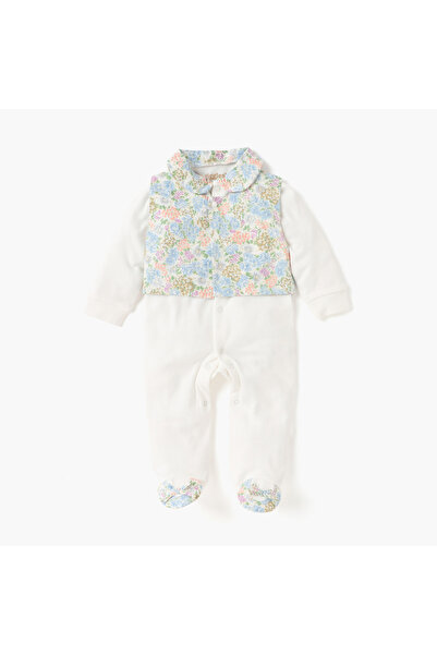 giggles Floral Print Closed Feet Sleepsuit with Waistcoat