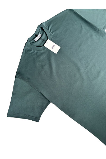 Beshora Matte Green Crew Neck Plain Basic Unprinted Oversize Men's T-Shirt
