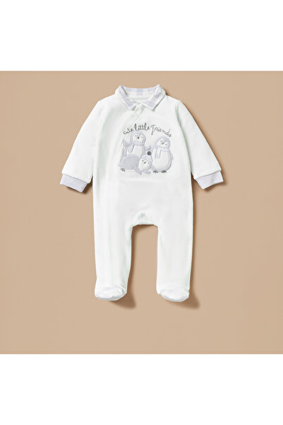 giggles Penguin Applique Closed Feet Sleepsuit with Long Sleeves