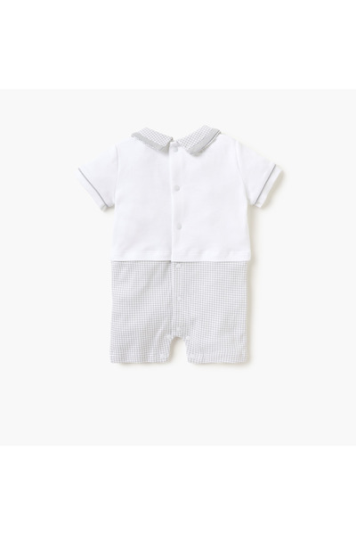 giggles Car Embroidered Romper with Collared Neckline and Button Closure