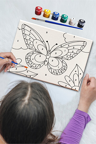 Postermanya Kelebek Sayılarla Boyama Tuval Seti Çocuk, Kodlamalı Hobi Aktivit...