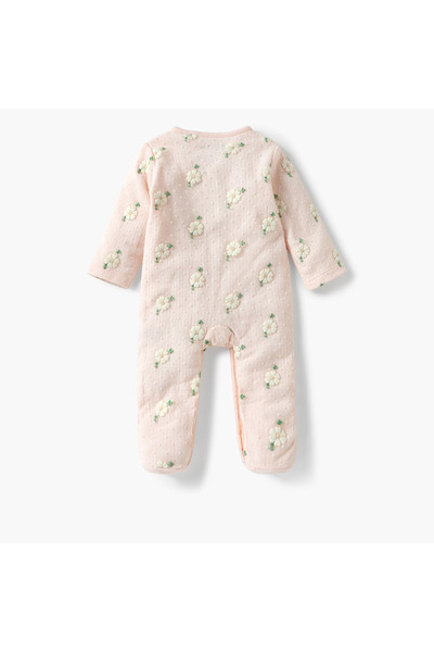 giggles All-Over Floral Embroidered Closed Feet Sleepsuit with Long Sleeves