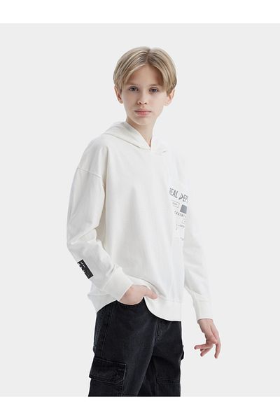 DeFacto Kids Off White Printed Hoodie