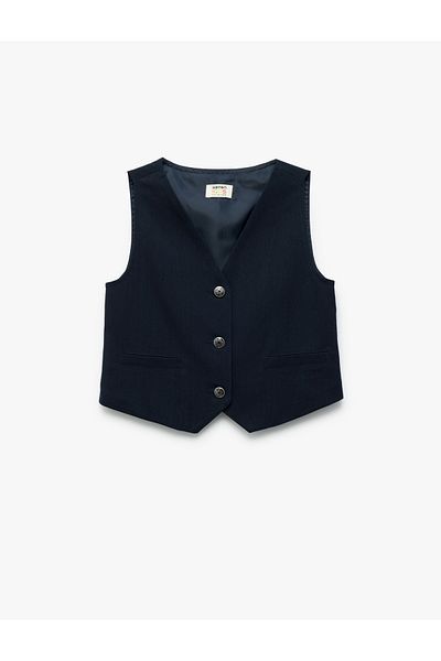 Koton V-Neck Sleeveless Viscose Blended Buttoned Basic Vest