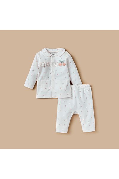 Juniors All-Over Cherry Print Shirt and Pyjama Set