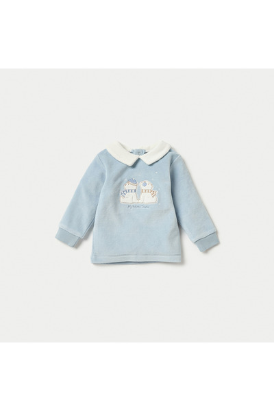 giggles Bear Embroidered Velour Top and Pyjama Set