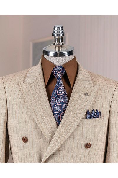 TerziAdemAltun Italian Style Slim Fit Double Breasted Men's Single Jacket Brown T14284