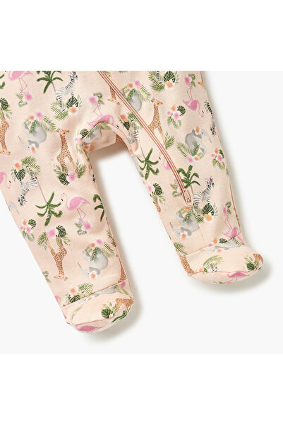 Juniors Animal Print Sleepsuit with Long Sleeves and Zip Closure