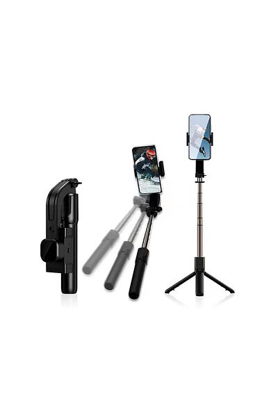 Techsuit Stick selfie cu gimbal cu telecomandă și lumină LED, mod repaus, 76 cm - (C06) - Negru