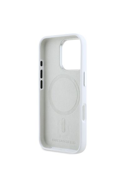 Karl Lagerfeld Case for iPhone 16 Pro - Karl Lagerfeld Silicone MagSafe - White Shadow Metal Initial